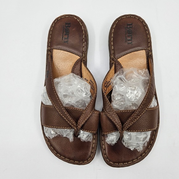 Born Brown Leather Cross Strap Thong Sandals Women's Size 9 40.5 - Picture 4 of 11